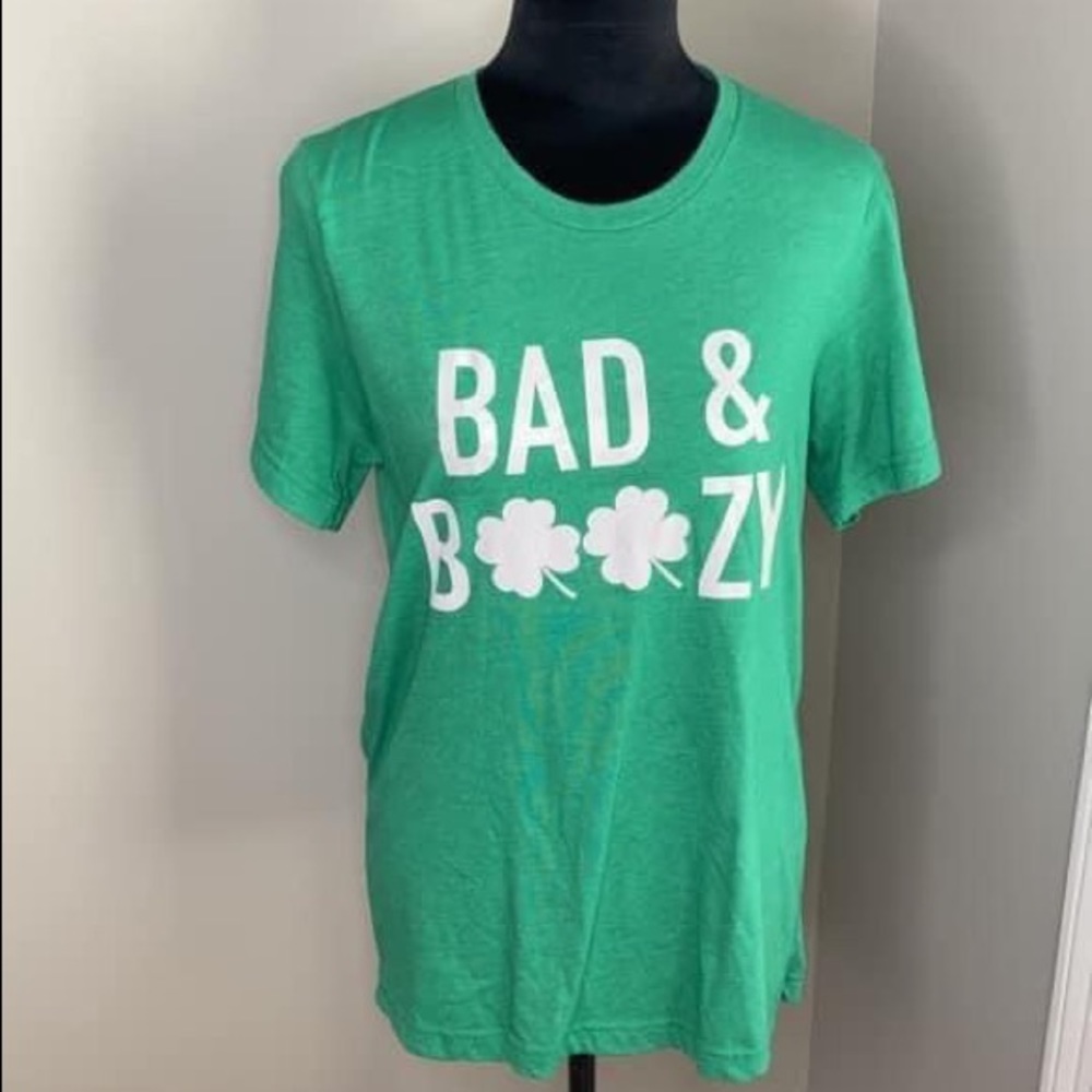 Bad And Boozy Canvas Tshirt, Sz Medium. Great For St. Patty’s Day Coming Up